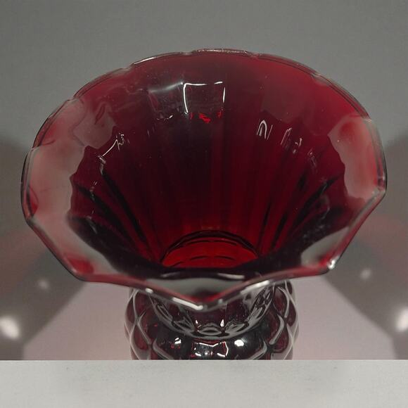 Vintage Anchor Hocking Ruby Red Pineapple Vase 9" Fluted Scalloped Art Glass - Picture 13 of 14